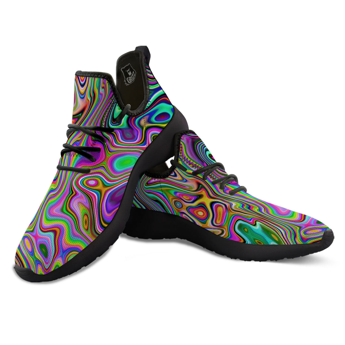 Trippy Liquid Holographic Print Black Athletic Shoes-grizzshop