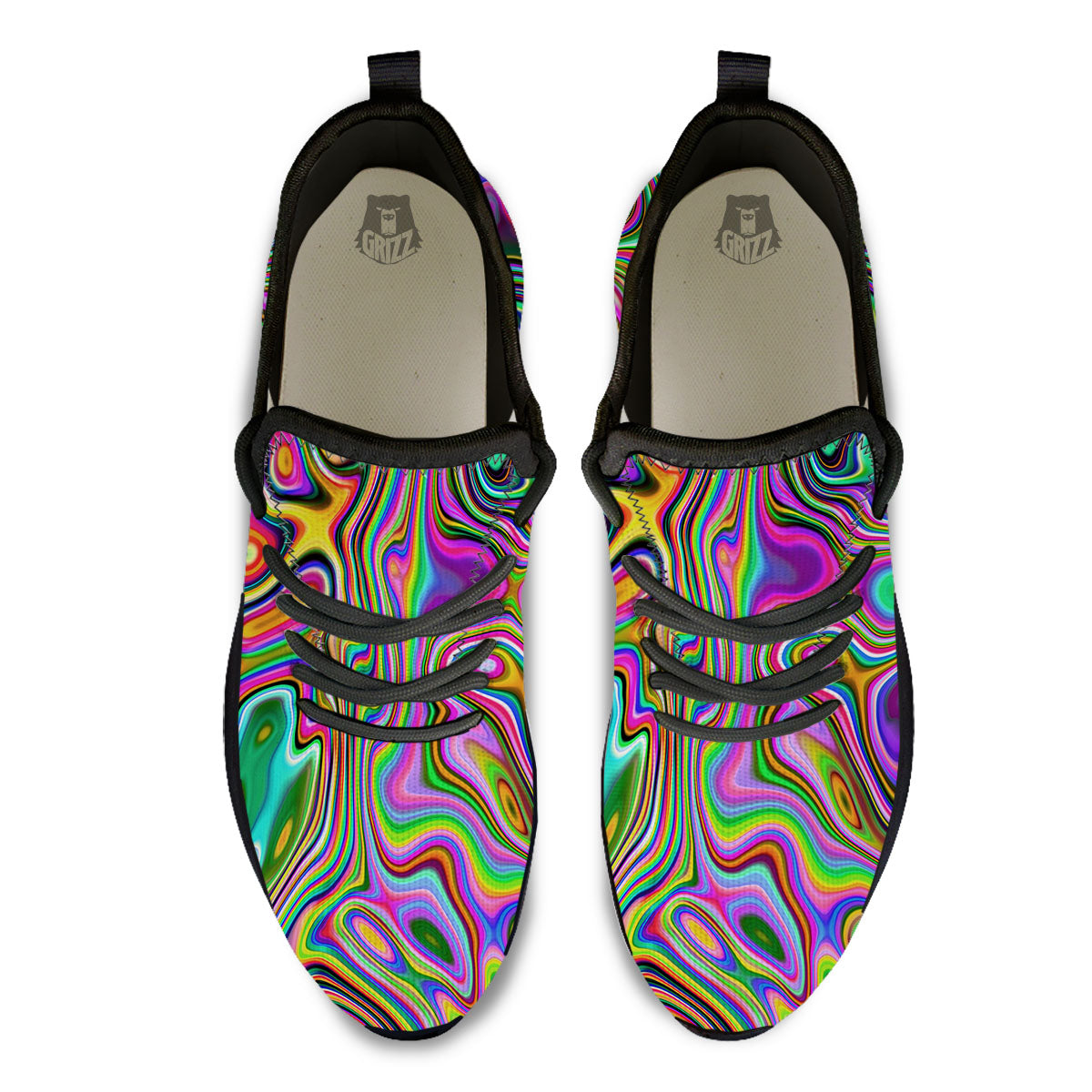 Trippy Liquid Holographic Print Black Athletic Shoes-grizzshop