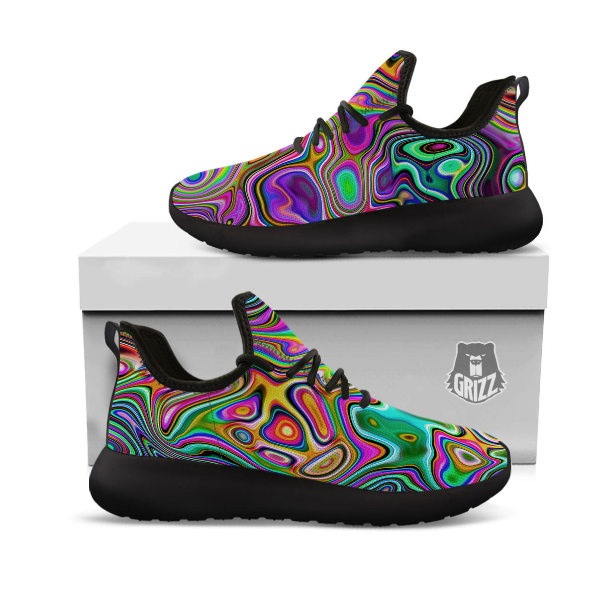 Trippy Liquid Holographic Print Black Athletic Shoes-grizzshop