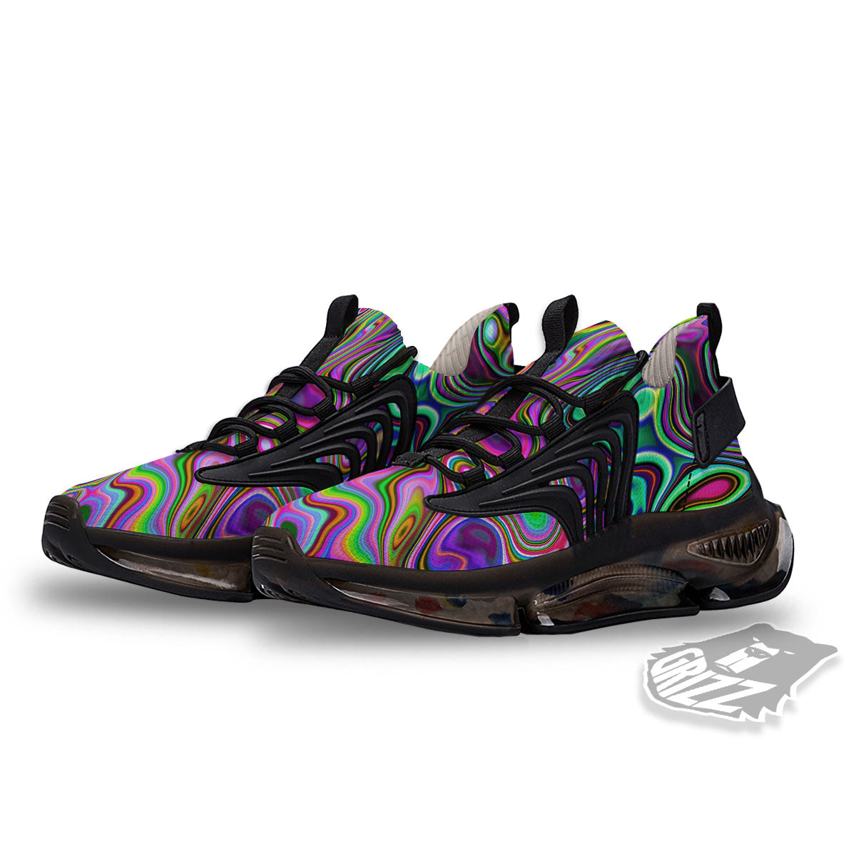 Trippy Liquid Holographic Print Black Gym Shoes-grizzshop