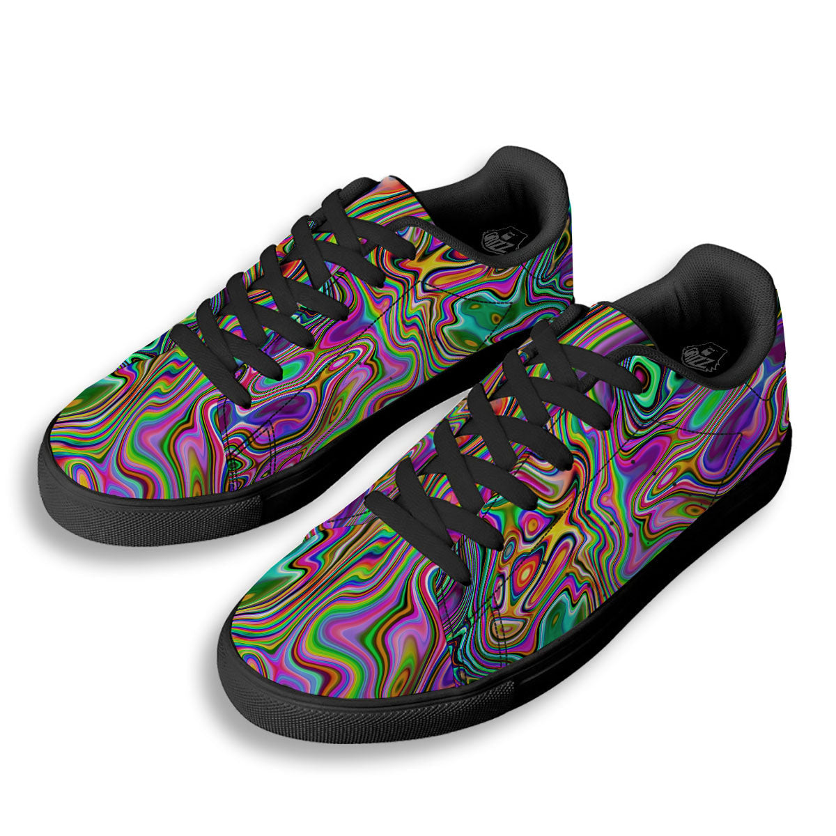 Trippy Liquid Holographic Print Black Low Top Sneakers-grizzshop