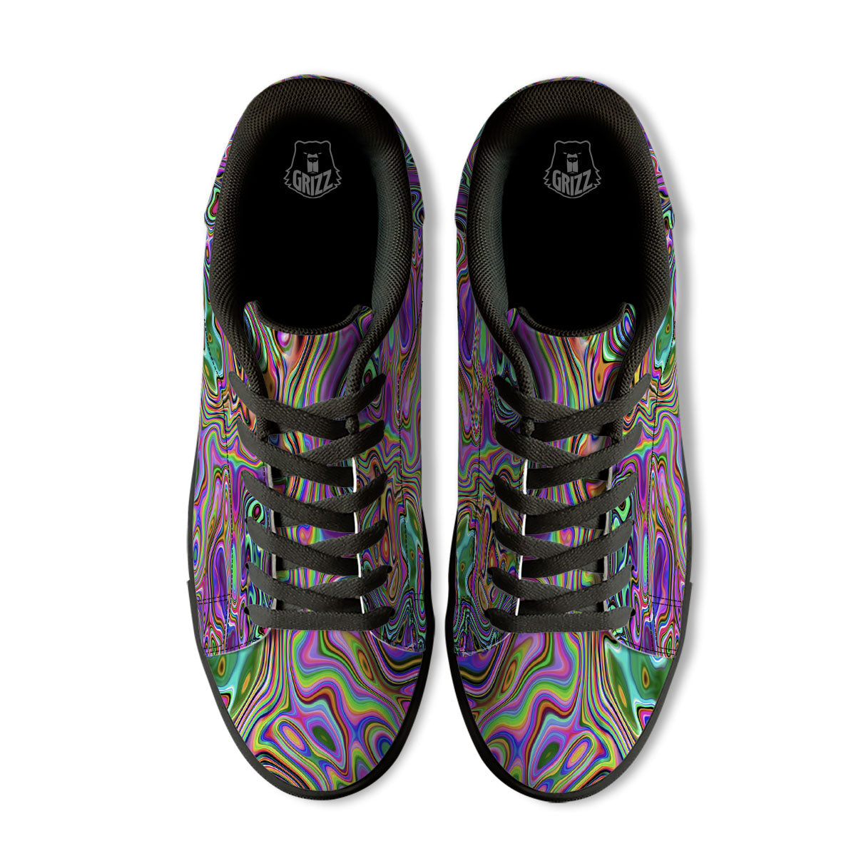 Trippy Liquid Holographic Print Black Low Top Sneakers-grizzshop