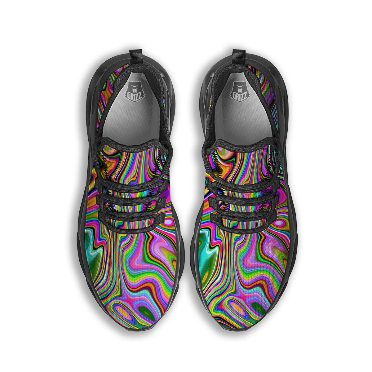 Trippy Liquid Holographic Print Black Running Shoes-grizzshop