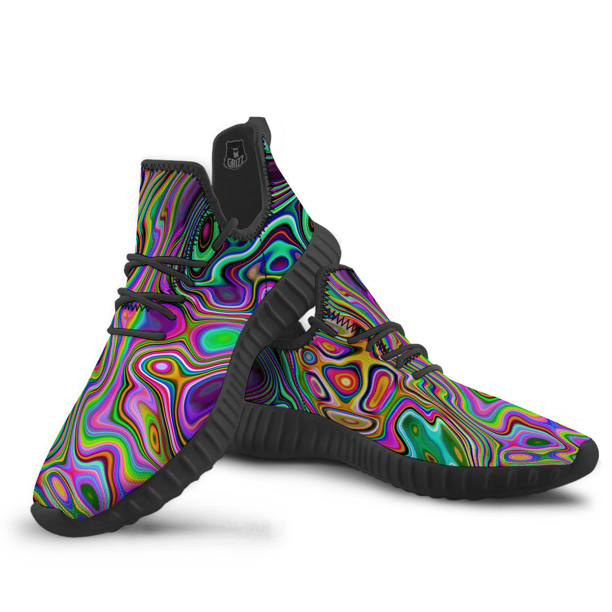 Trippy Liquid Holographic Print Black Walking Shoes-grizzshop