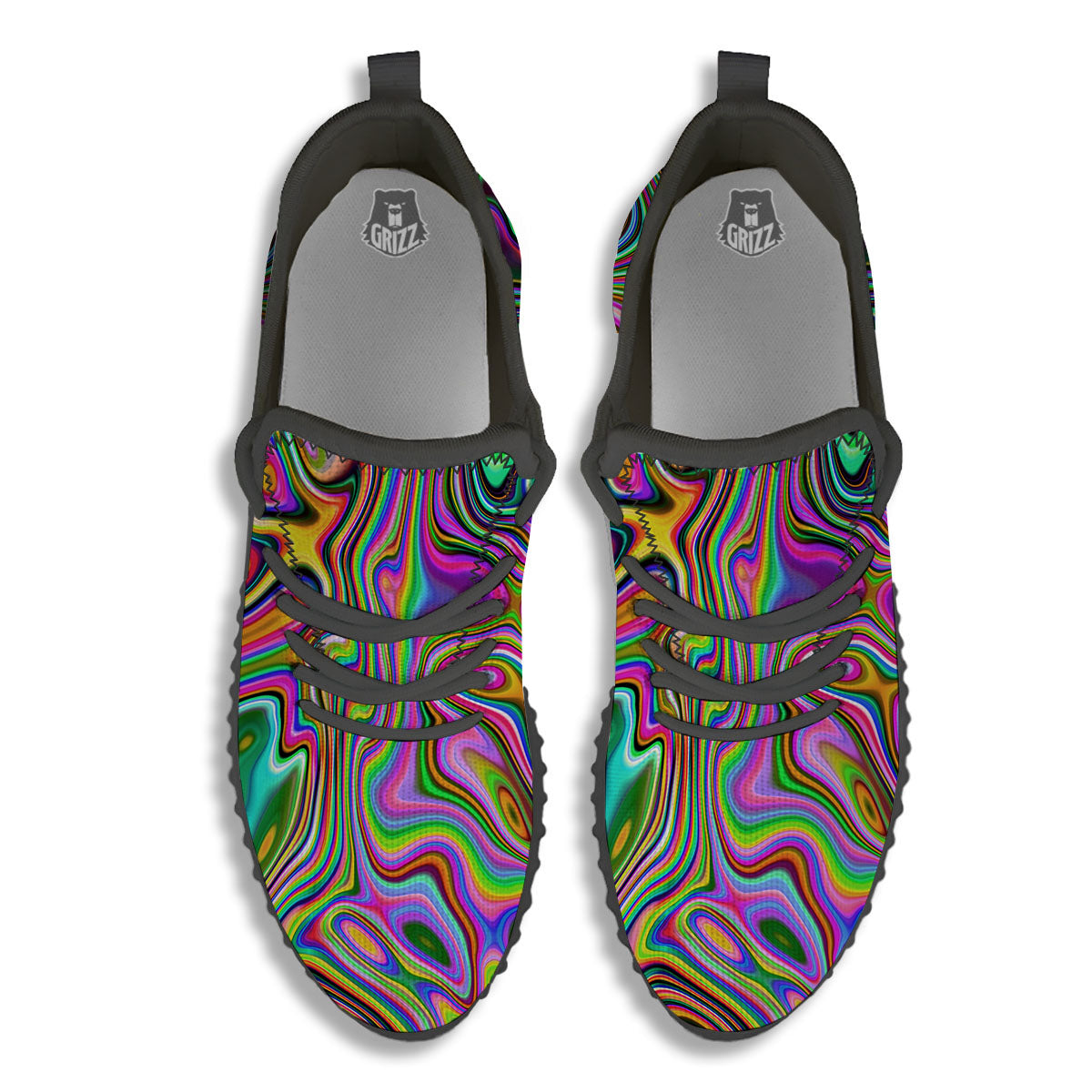 Trippy Liquid Holographic Print Black Walking Shoes-grizzshop