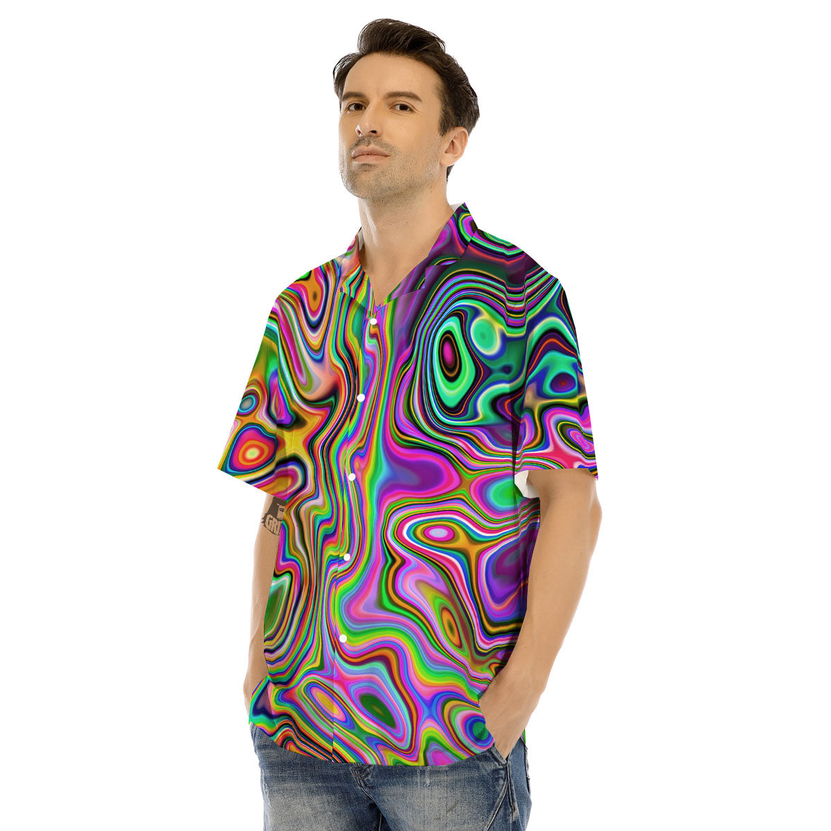 Trippy Liquid Holographic Print Men's Hawaiian Shirt-grizzshop