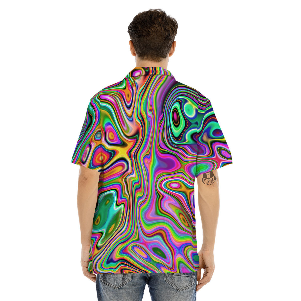 Trippy Liquid Holographic Print Men's Hawaiian Shirt-grizzshop