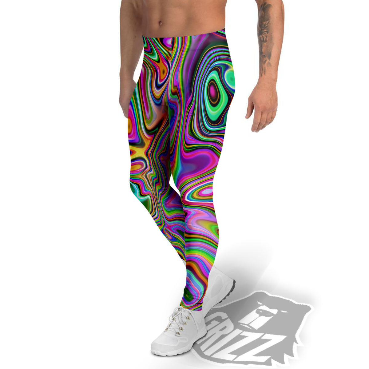 Trippy Liquid Holographic Print Men's Leggings-grizzshop