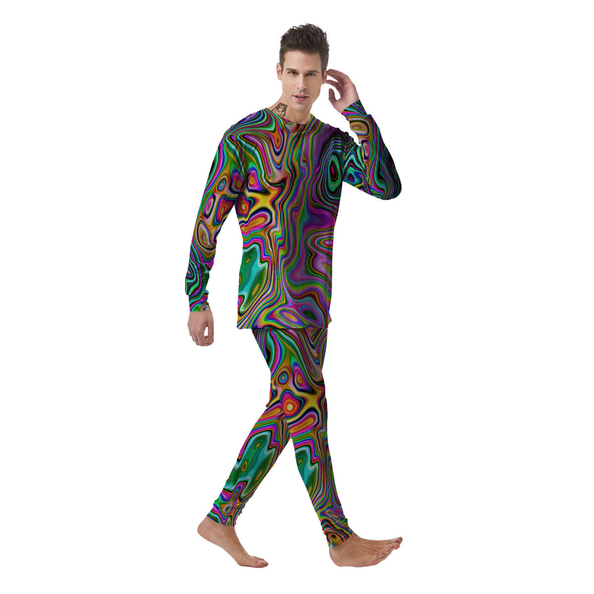 Trippy Liquid Holographic Print Men's Pajamas-grizzshop