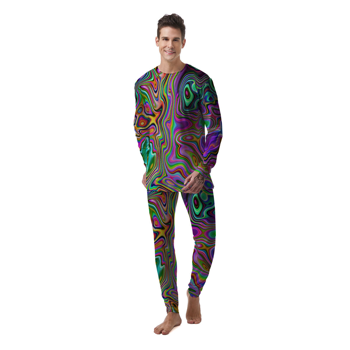 Trippy Liquid Holographic Print Men's Pajamas-grizzshop