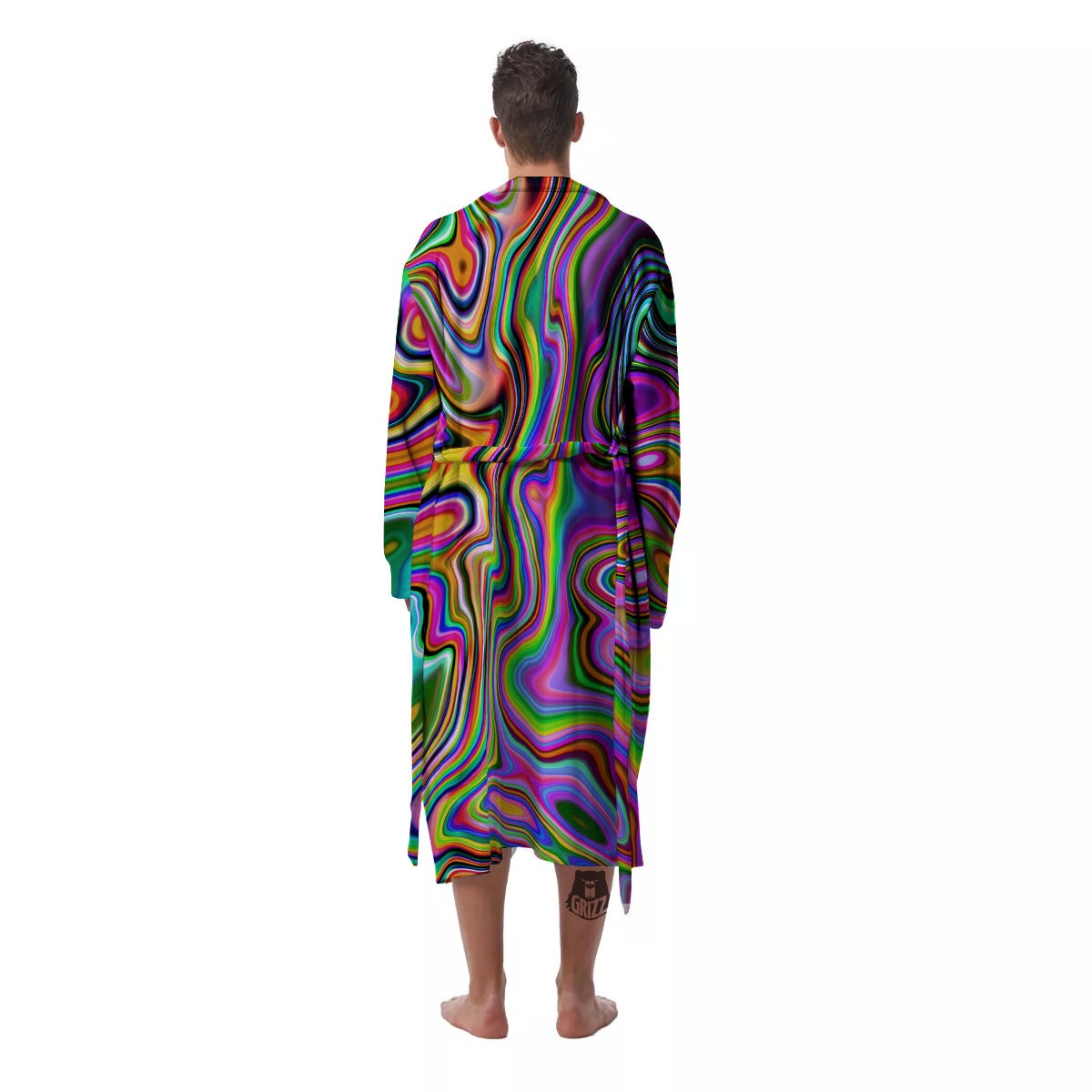 Trippy Liquid Holographic Print Men's Robe-grizzshop