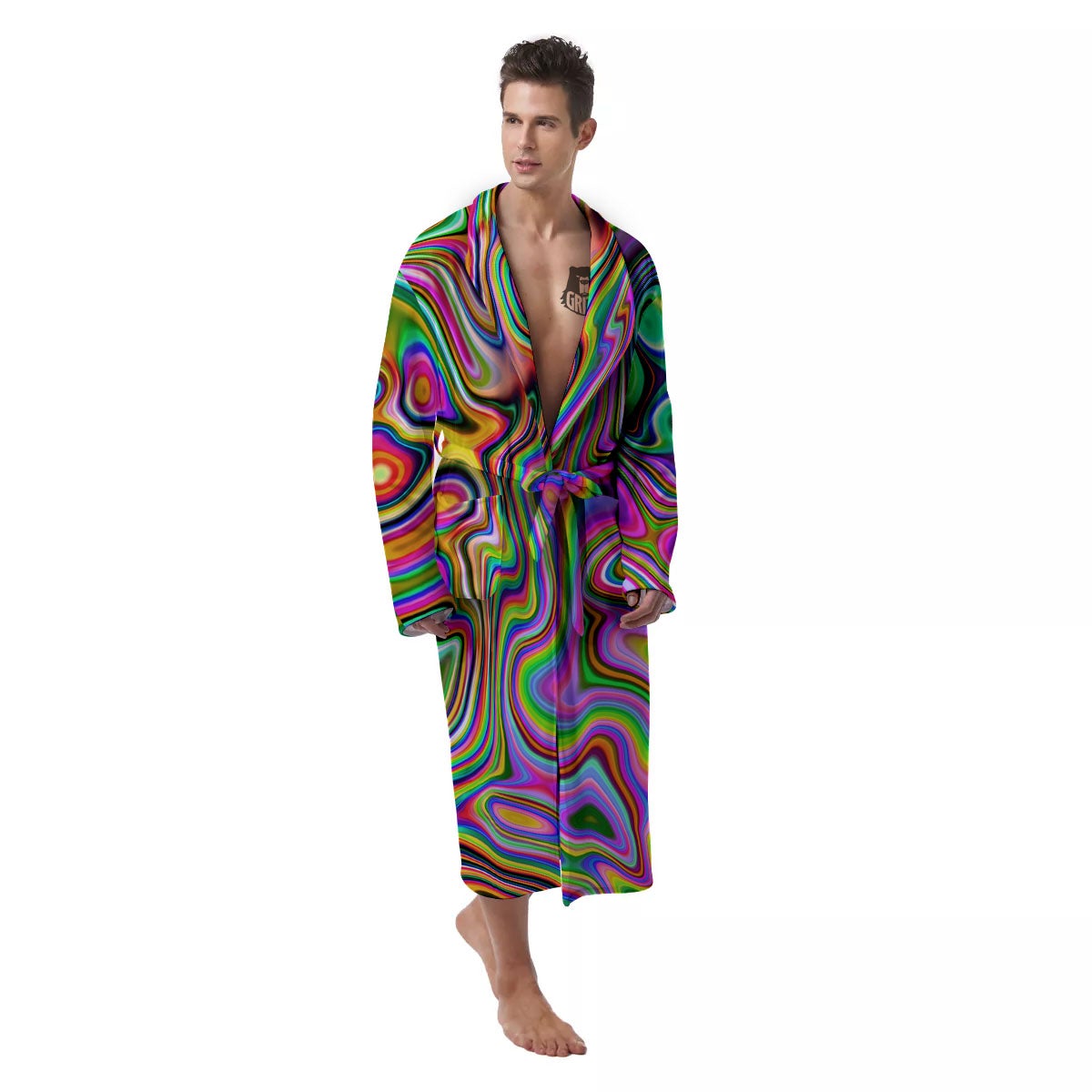 Trippy Liquid Holographic Print Men's Robe-grizzshop