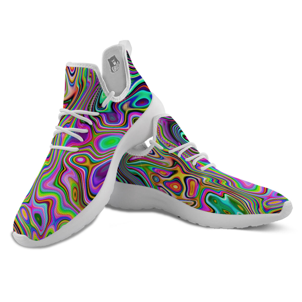 Trippy Liquid Holographic Print White Athletic Shoes-grizzshop