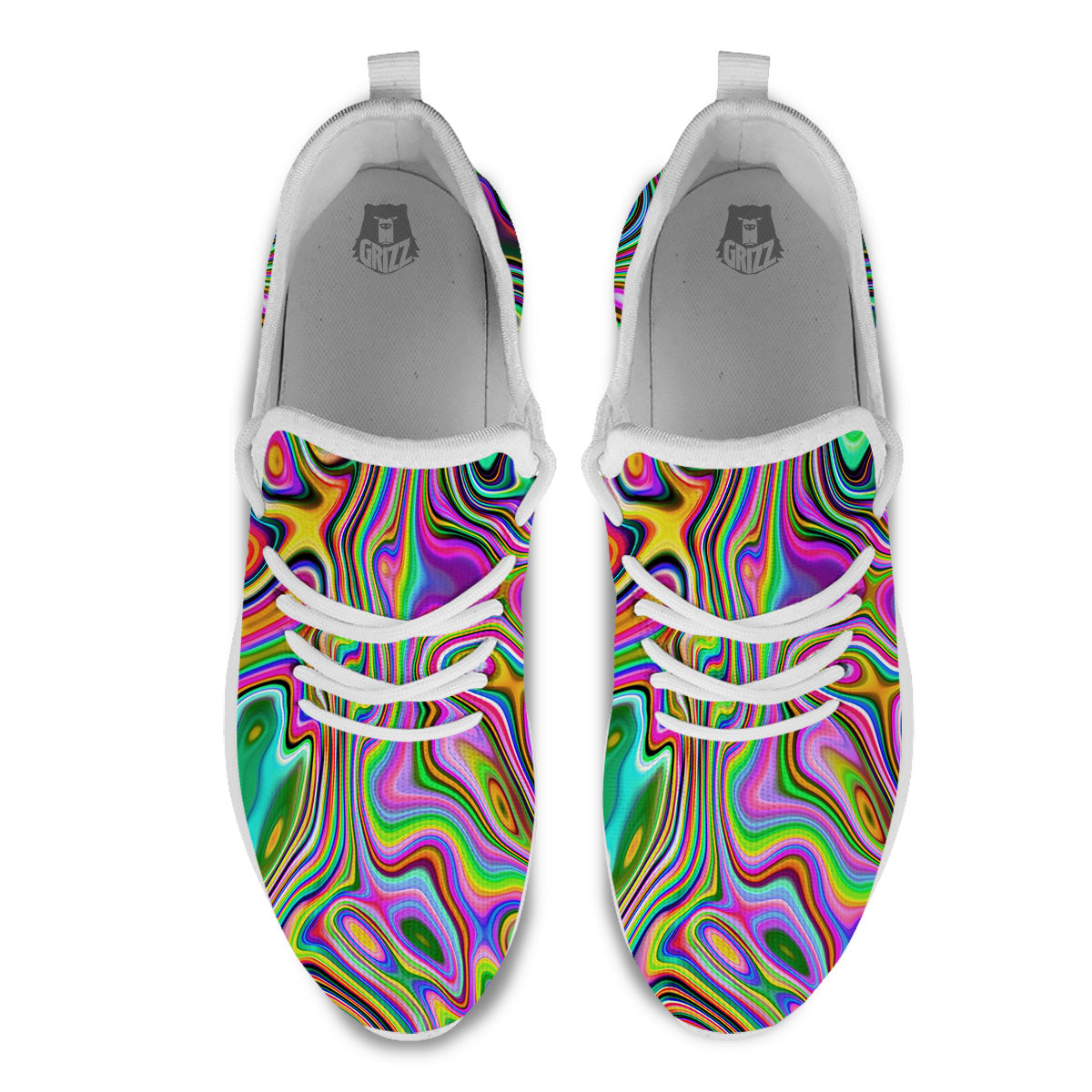 Trippy Liquid Holographic Print White Athletic Shoes-grizzshop