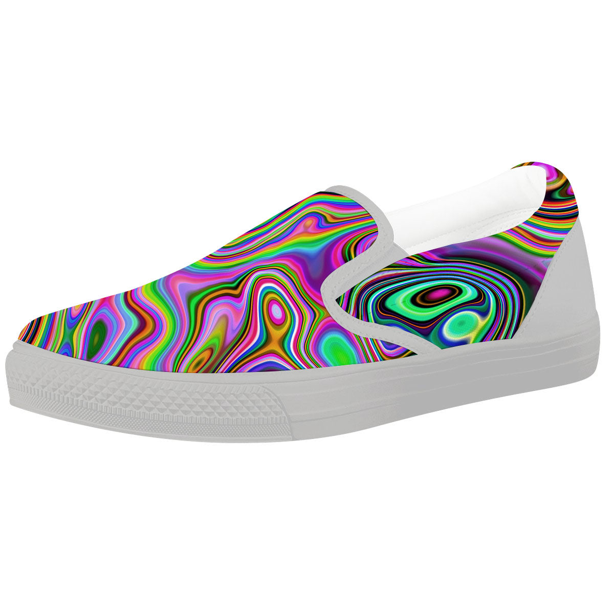 Trippy Liquid Holographic Print White Slip On Shoes-grizzshop
