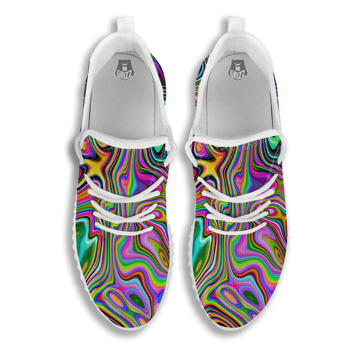 Trippy Liquid Holographic Print White Walking Shoes-grizzshop