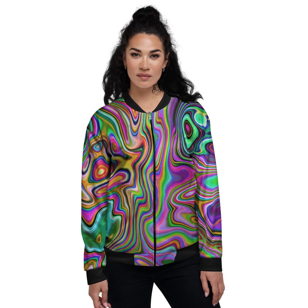 Trippy Liquid Holographic Print Women's Bomber Jacket-grizzshop