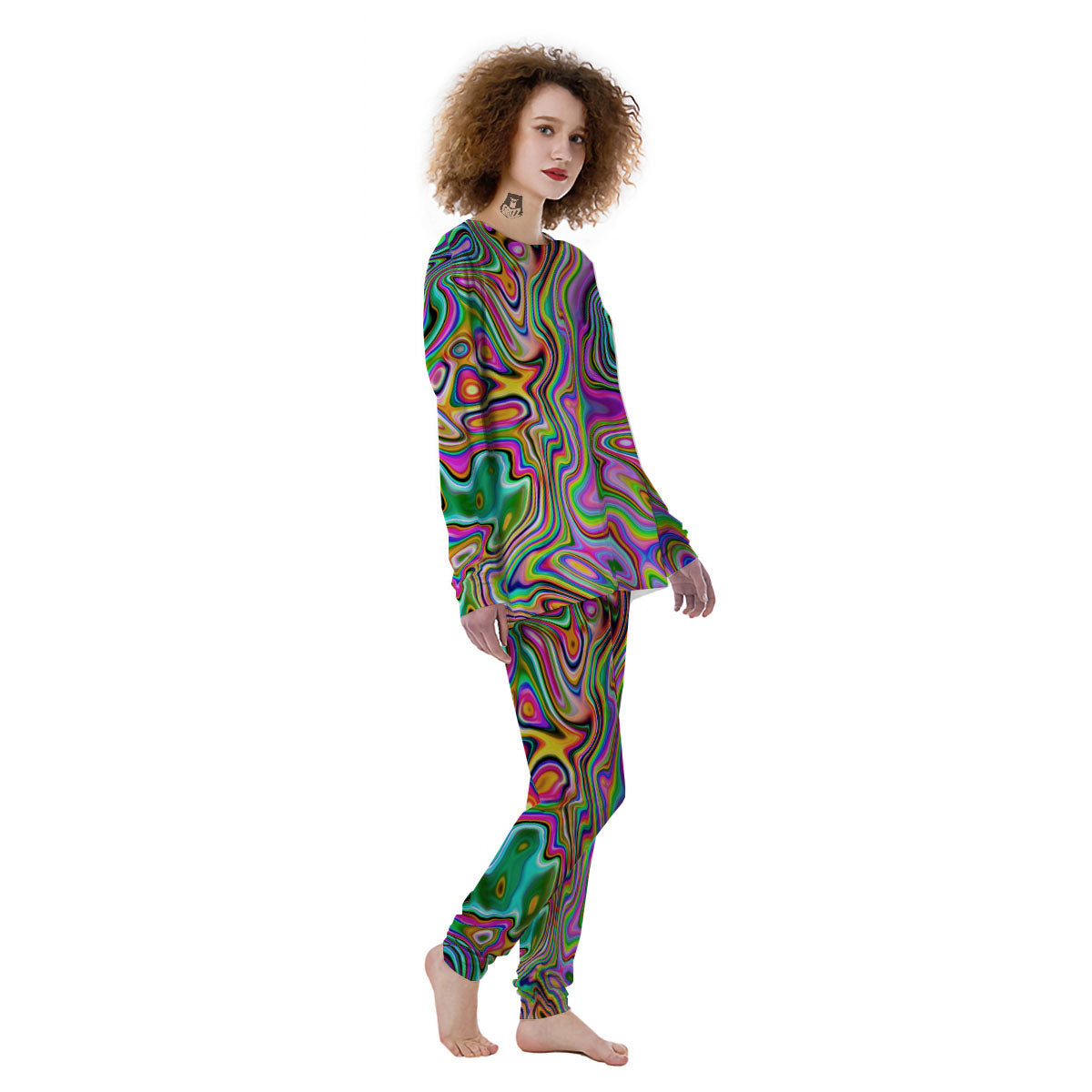 Trippy Liquid Holographic Print Women's Pajamas-grizzshop