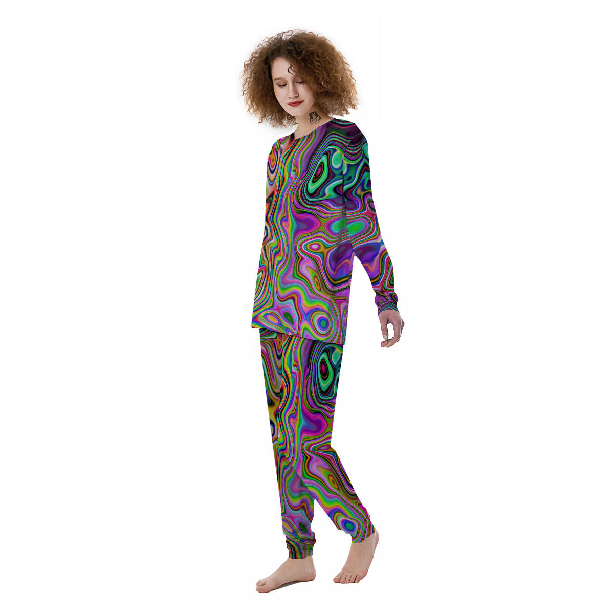 Trippy Liquid Holographic Print Women's Pajamas-grizzshop
