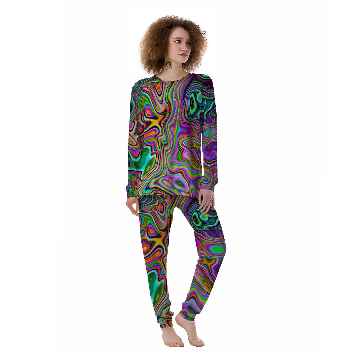 Trippy Liquid Holographic Print Women's Pajamas-grizzshop