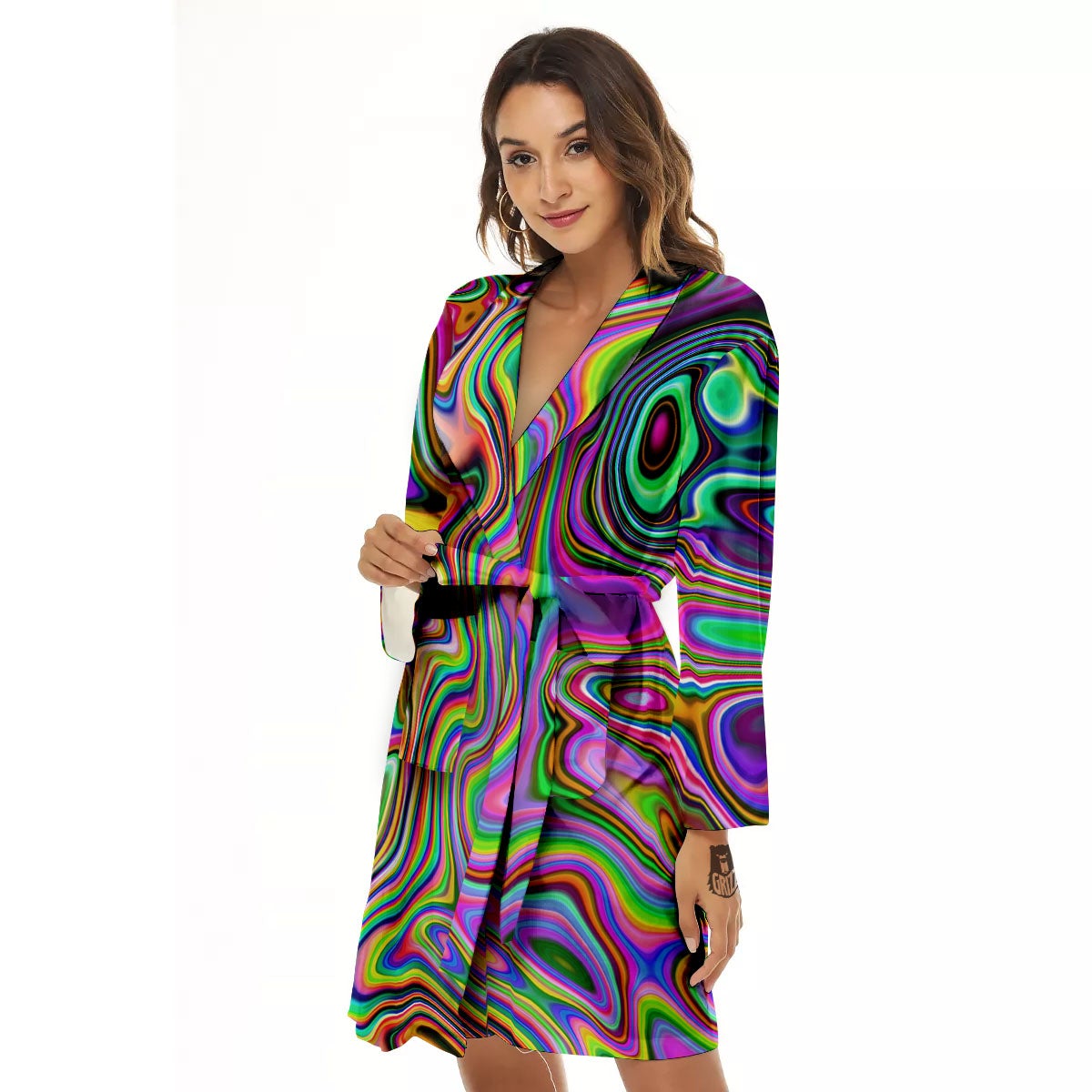 Trippy Liquid Holographic Print Women's Robe-grizzshop