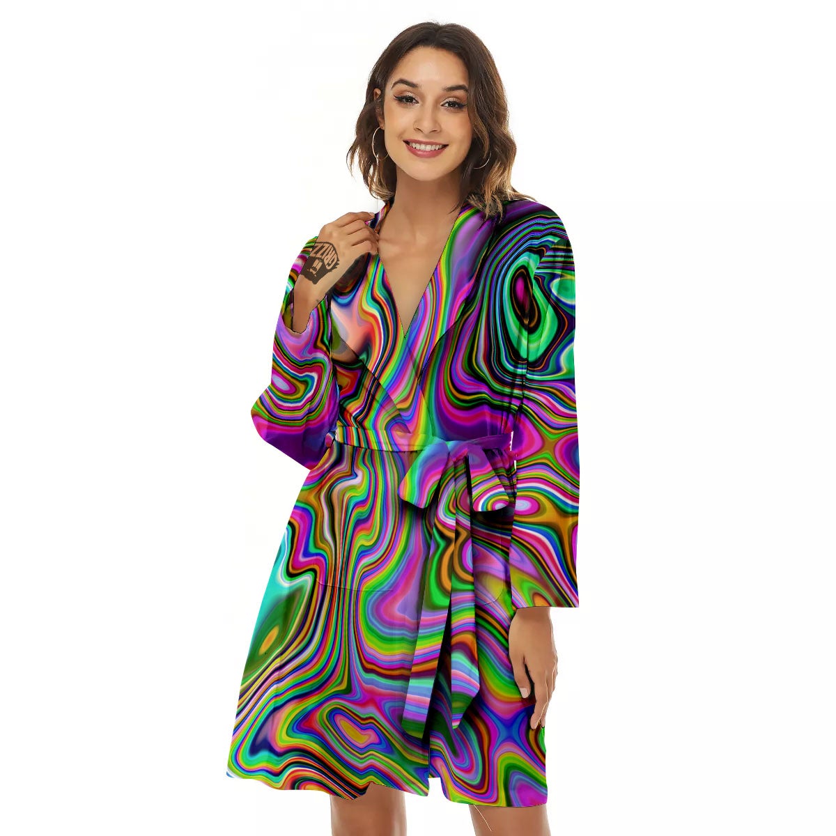 Trippy Liquid Holographic Print Women's Robe-grizzshop