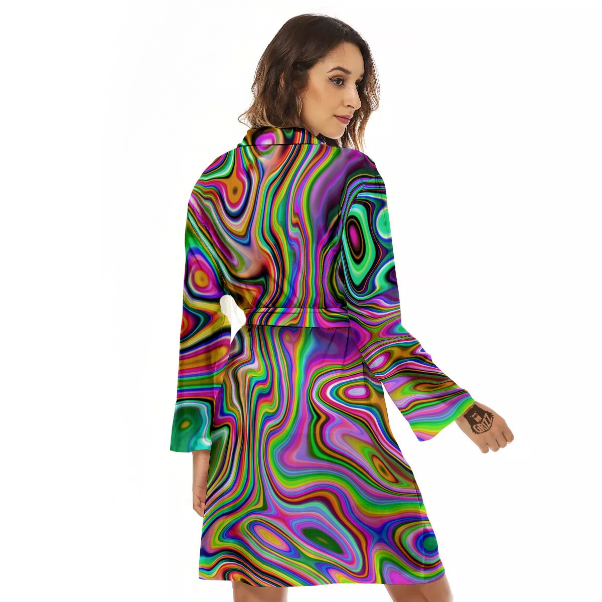 Trippy Liquid Holographic Print Women's Robe-grizzshop