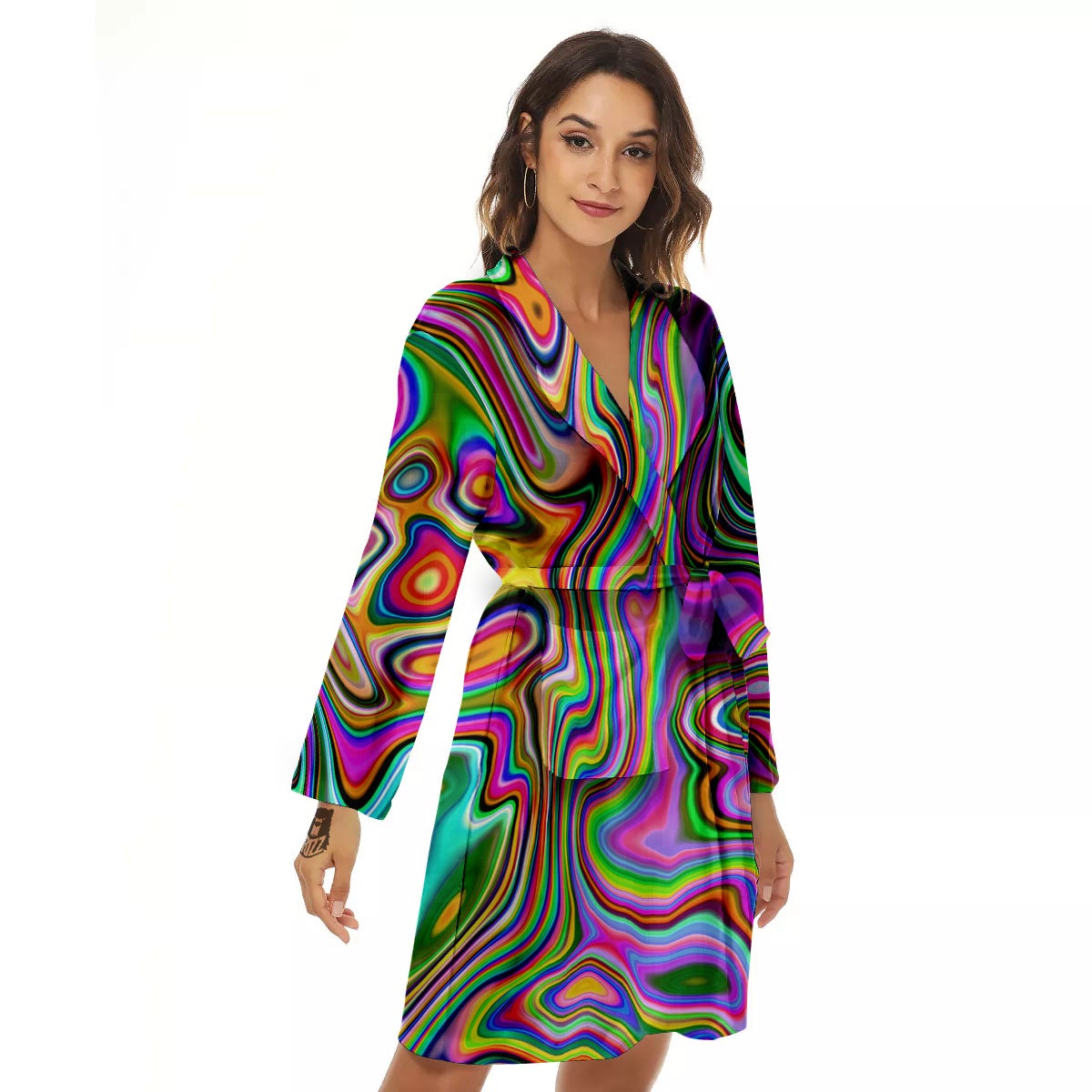 Trippy Liquid Holographic Print Women's Robe-grizzshop