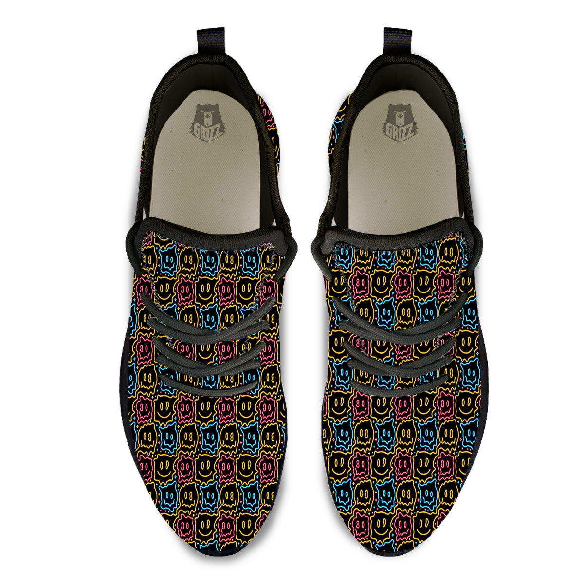 Trippy Neon Psychedelic Print Black Athletic Shoes-grizzshop