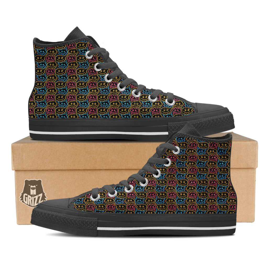 Trippy Neon Psychedelic Print High Top Shoes-grizzshop