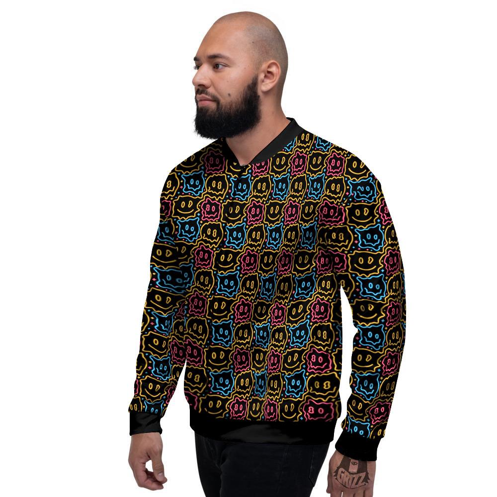 Trippy Neon Psychedelic Print Men's Bomber Jacket-grizzshop