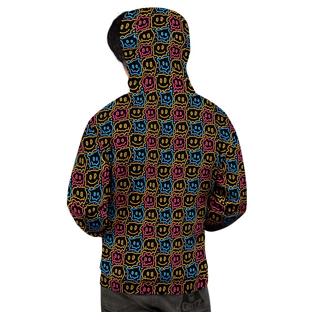 Trippy Neon Psychedelic Print Men's Hoodie-grizzshop