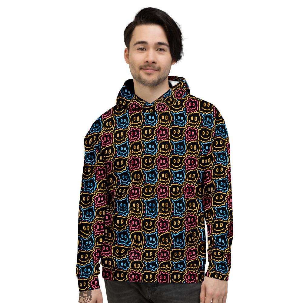 Trippy Neon Psychedelic Print Men's Hoodie-grizzshop