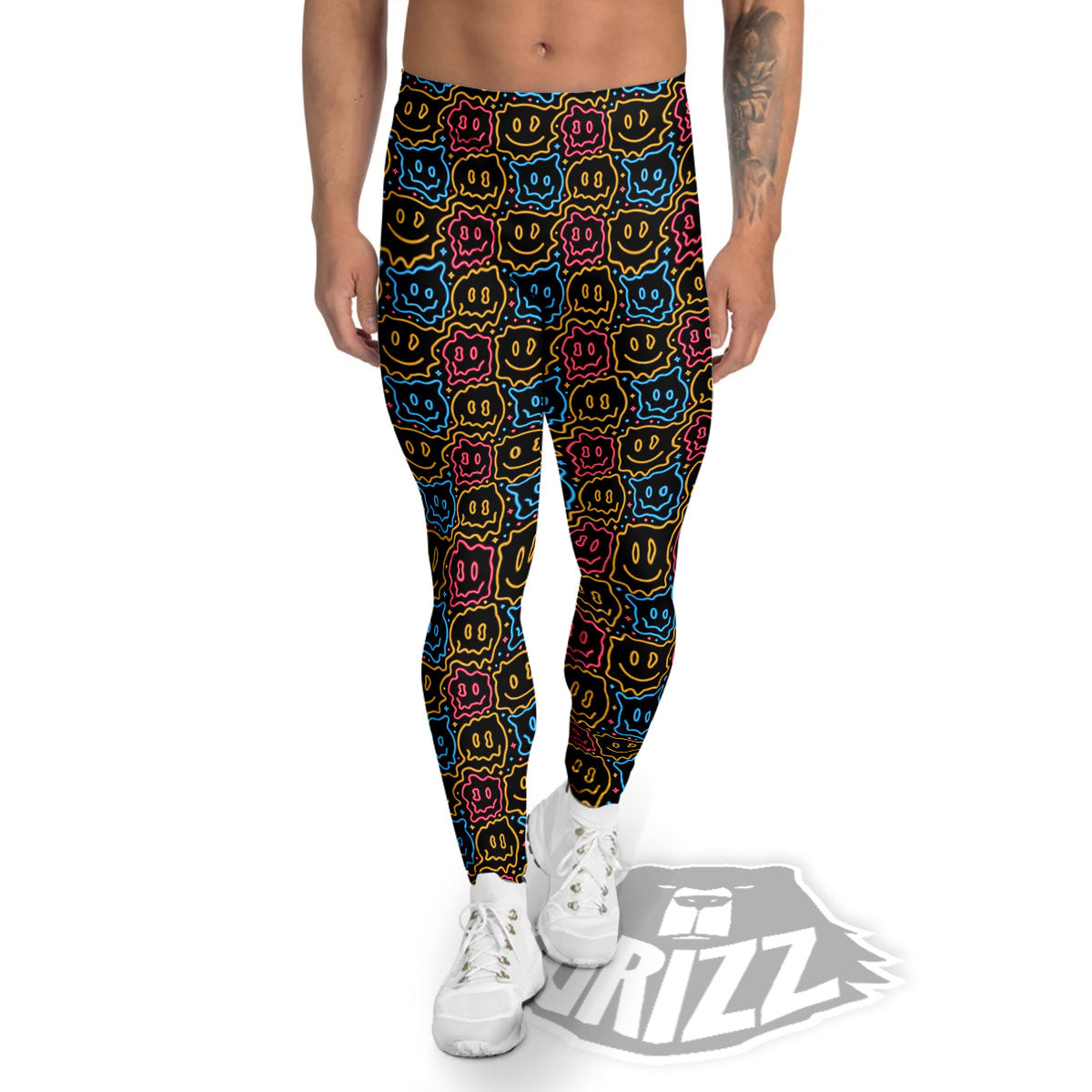 Trippy Neon Psychedelic Print Men's Leggings-grizzshop