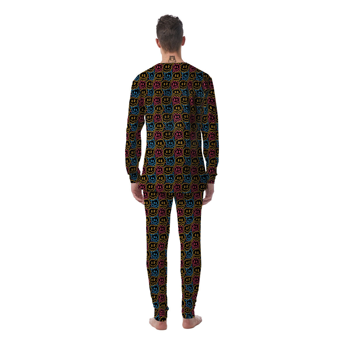 Trippy Neon Psychedelic Print Men's Pajamas-grizzshop
