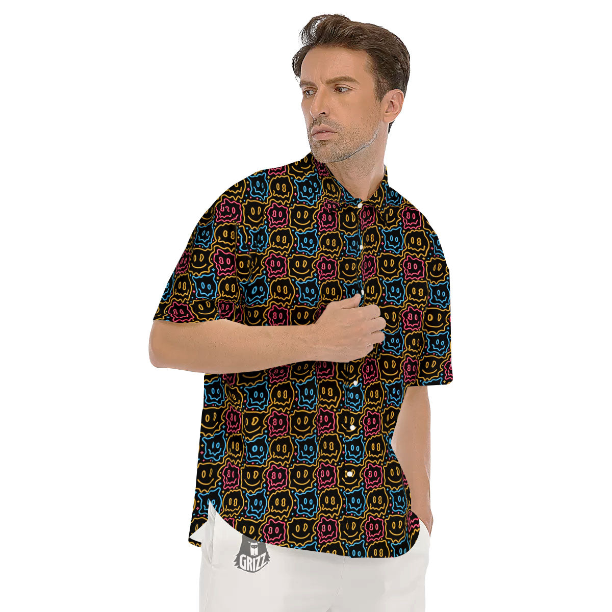 Trippy Neon Psychedelic Print Men's Short Sleeve Shirts-grizzshop