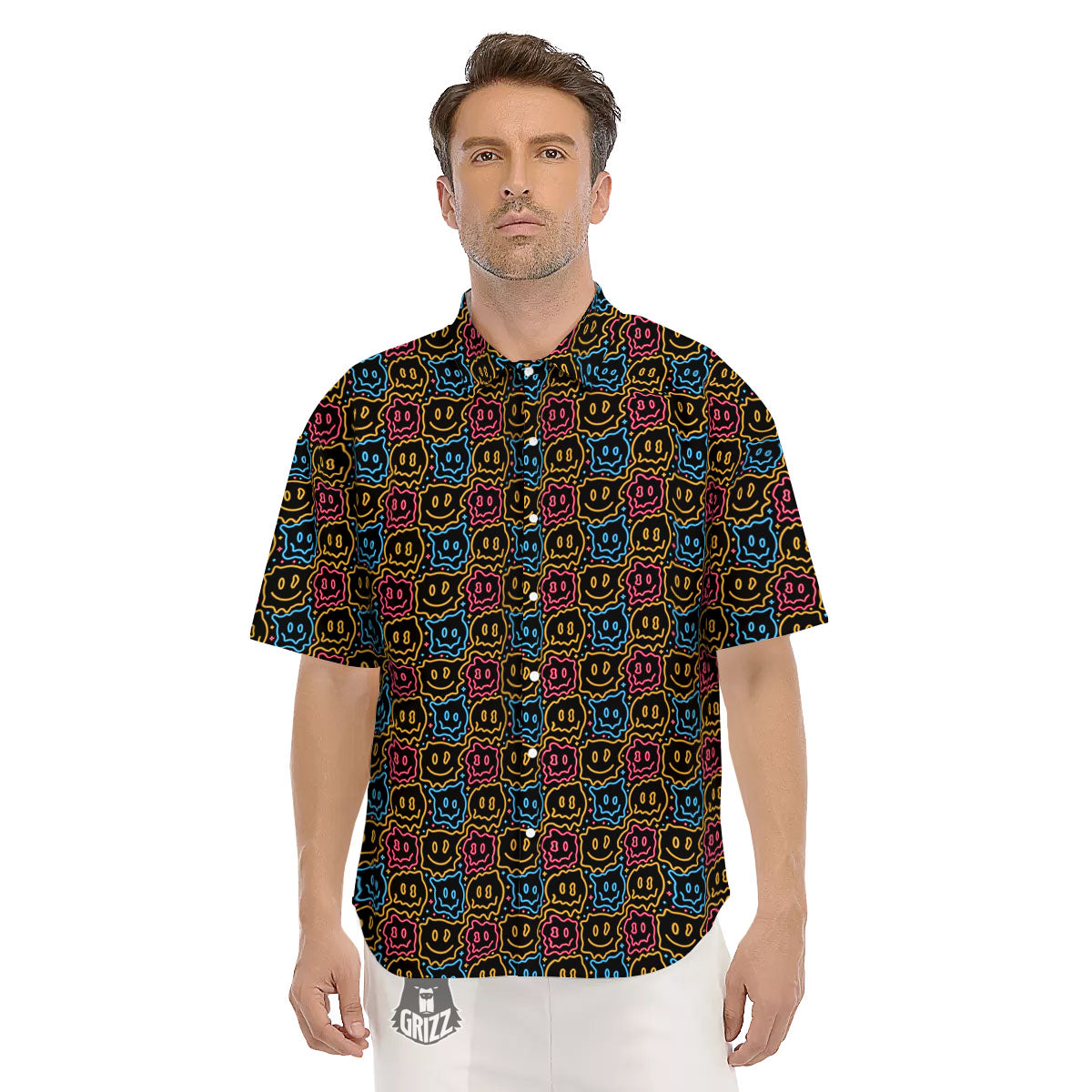 Trippy Neon Psychedelic Print Men's Short Sleeve Shirts-grizzshop