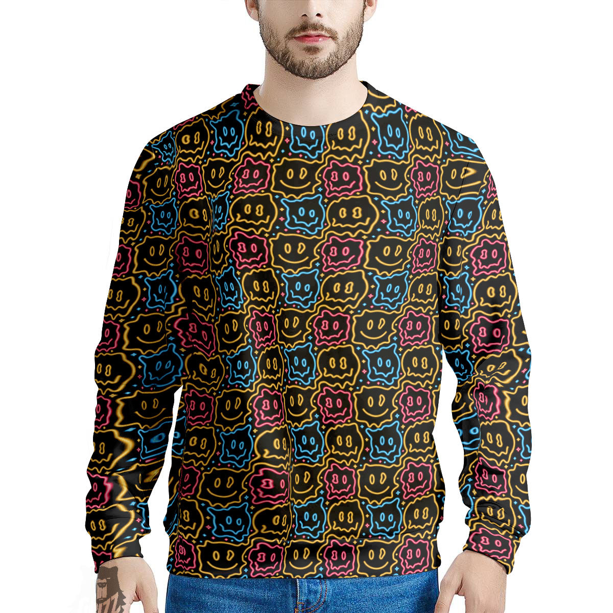 Trippy Neon Psychedelic Print Men's Sweatshirt-grizzshop