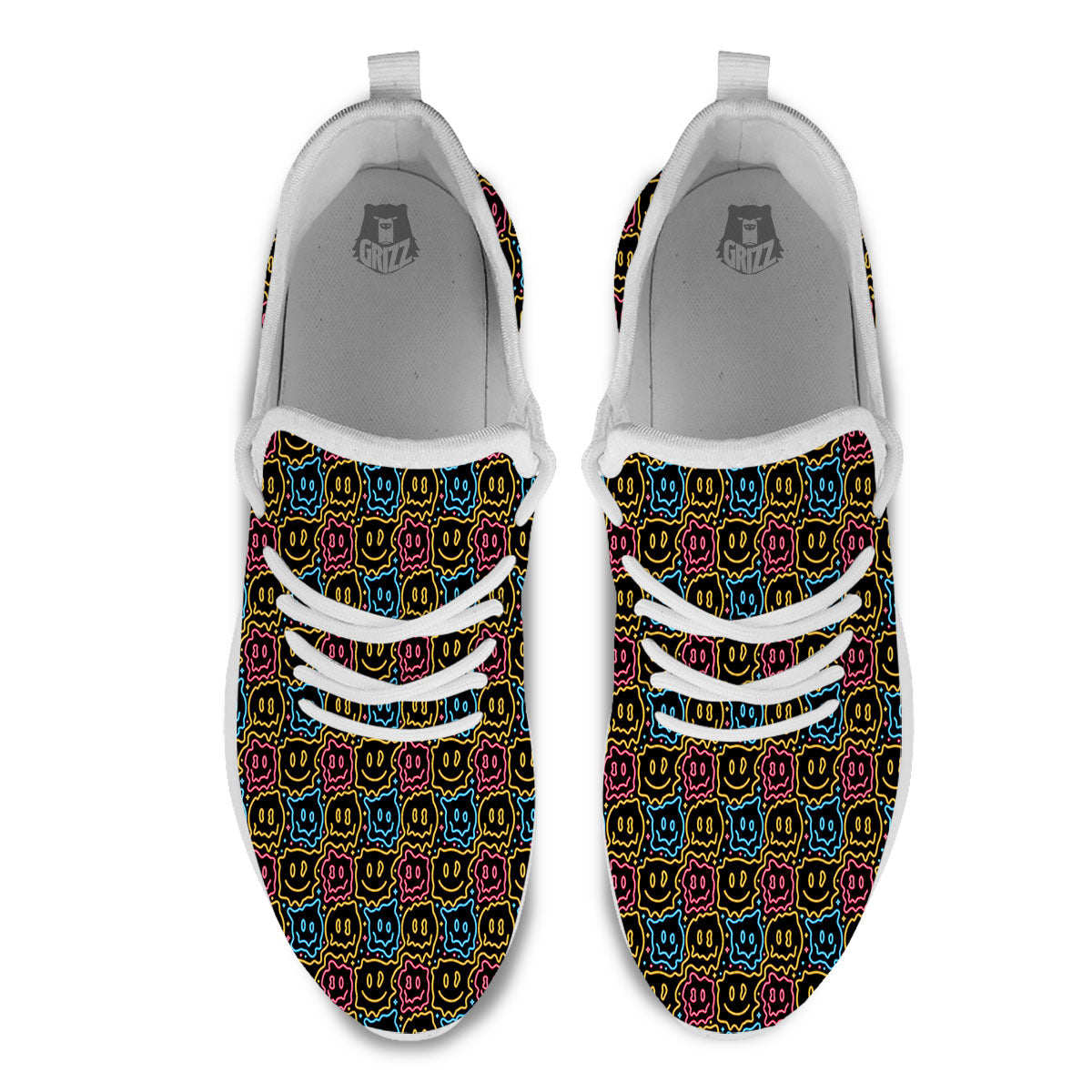 Trippy Neon Psychedelic Print White Athletic Shoes-grizzshop