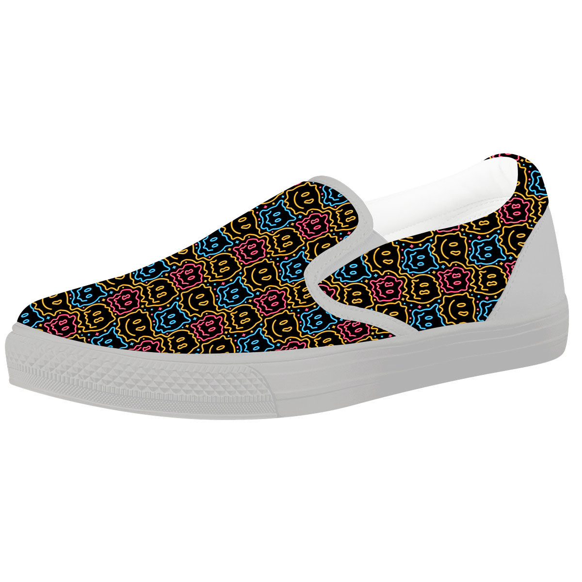 Trippy Neon Psychedelic Print White Slip On Shoes-grizzshop