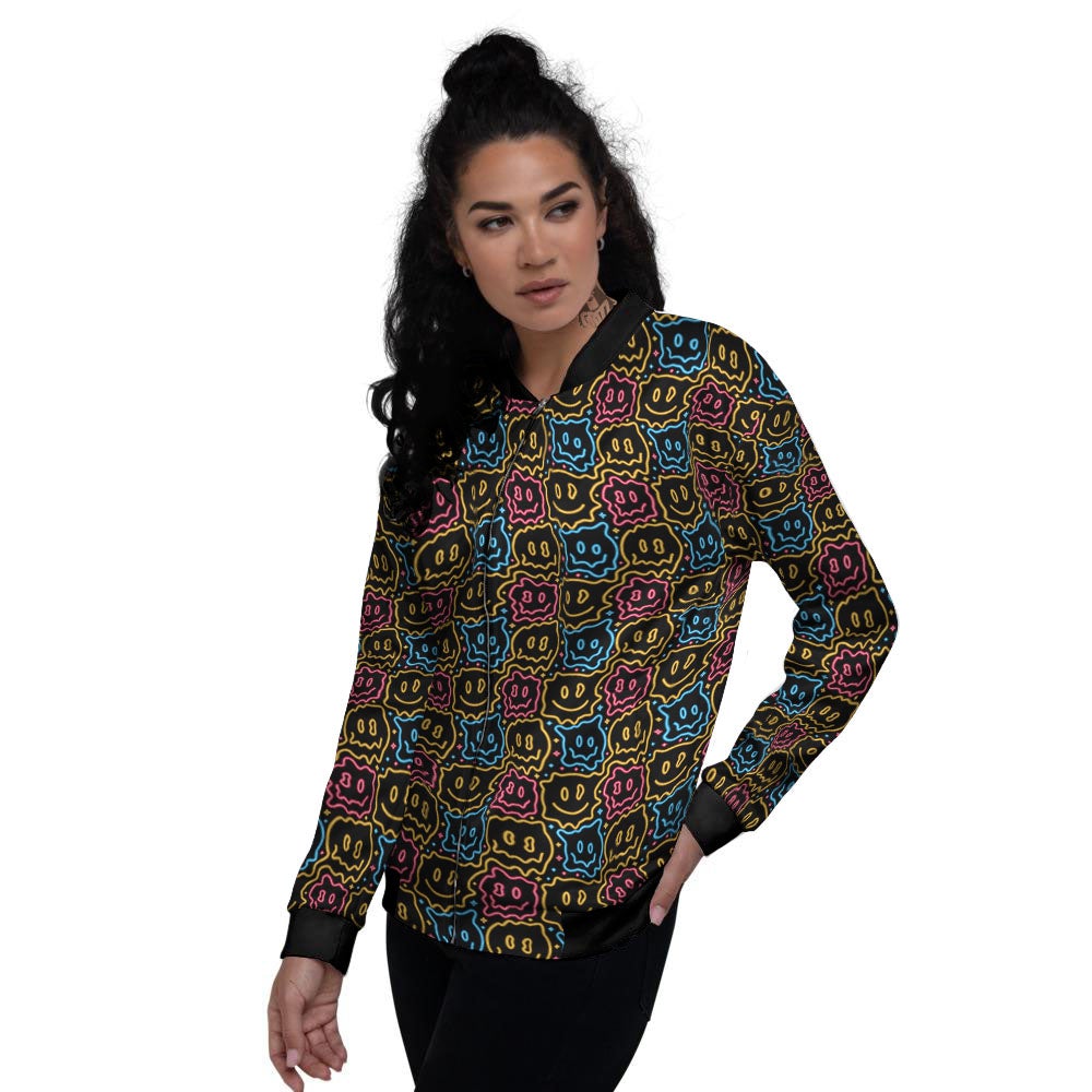 Trippy Neon Psychedelic Print Women's Bomber Jacket-grizzshop