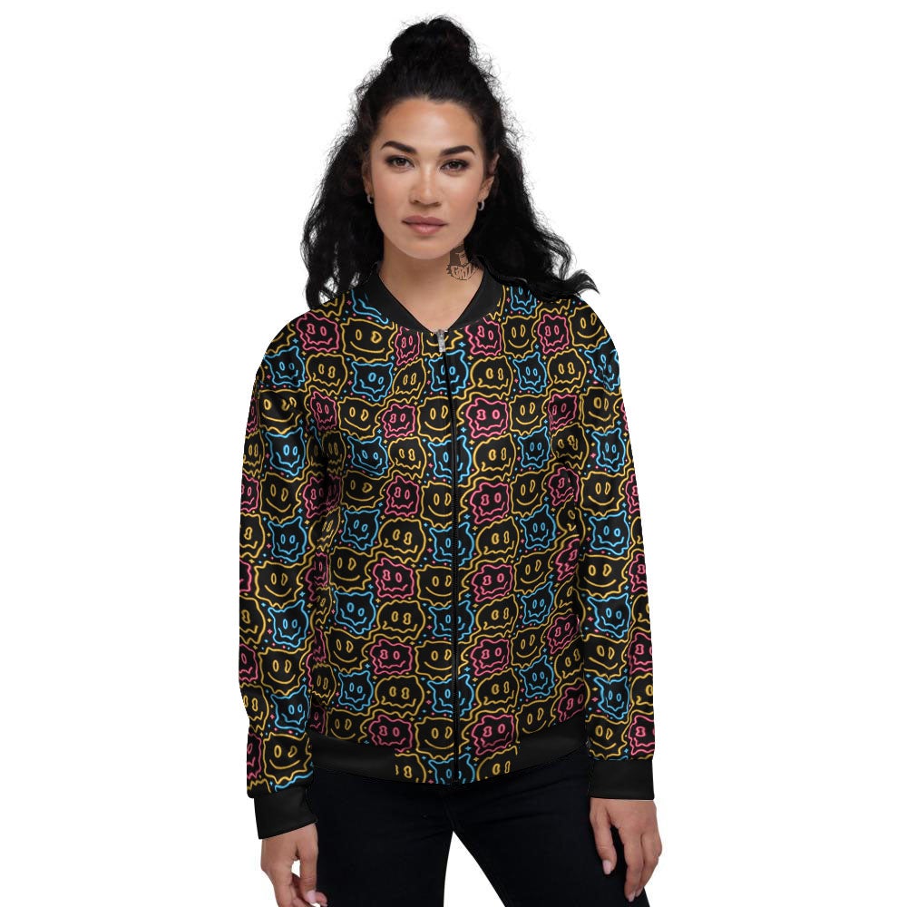 Trippy Neon Psychedelic Print Women's Bomber Jacket-grizzshop