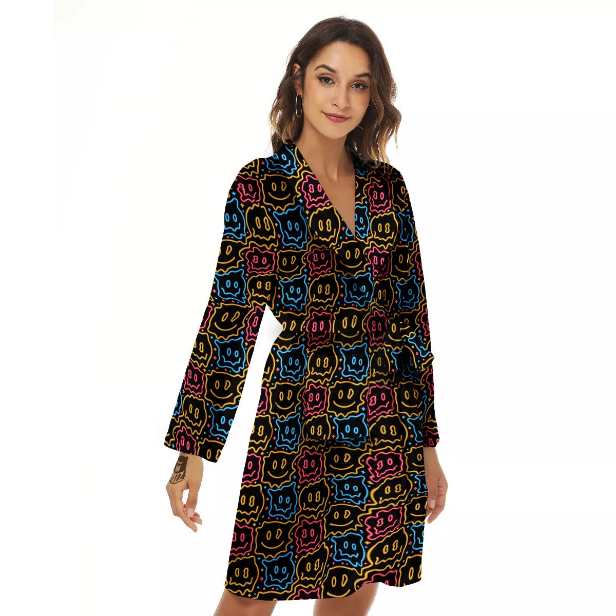 Trippy Neon Psychedelic Print Women's Robe-grizzshop