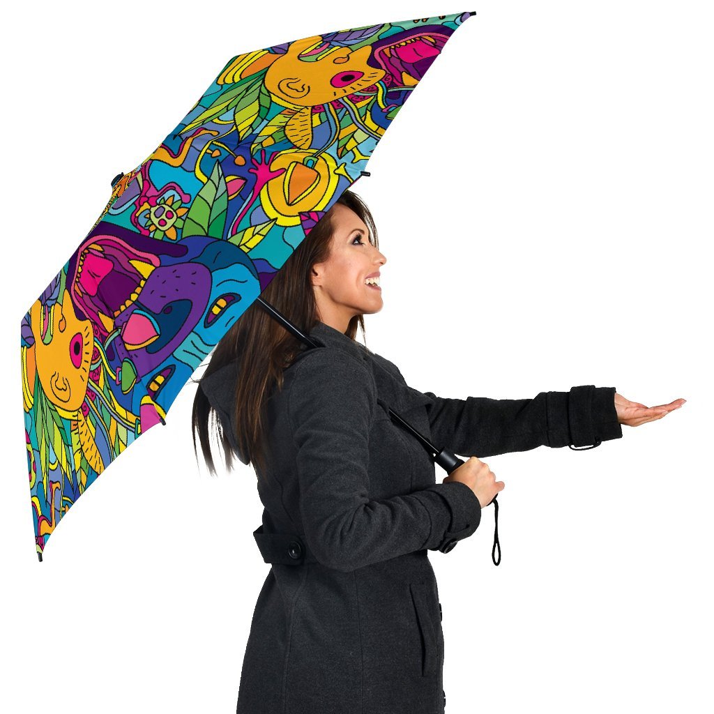 Trippy Pattern Print Automatic Foldable Umbrella-grizzshop