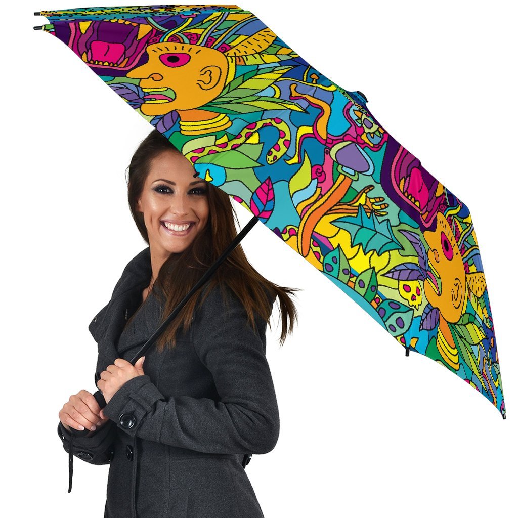 Trippy Pattern Print Automatic Foldable Umbrella-grizzshop