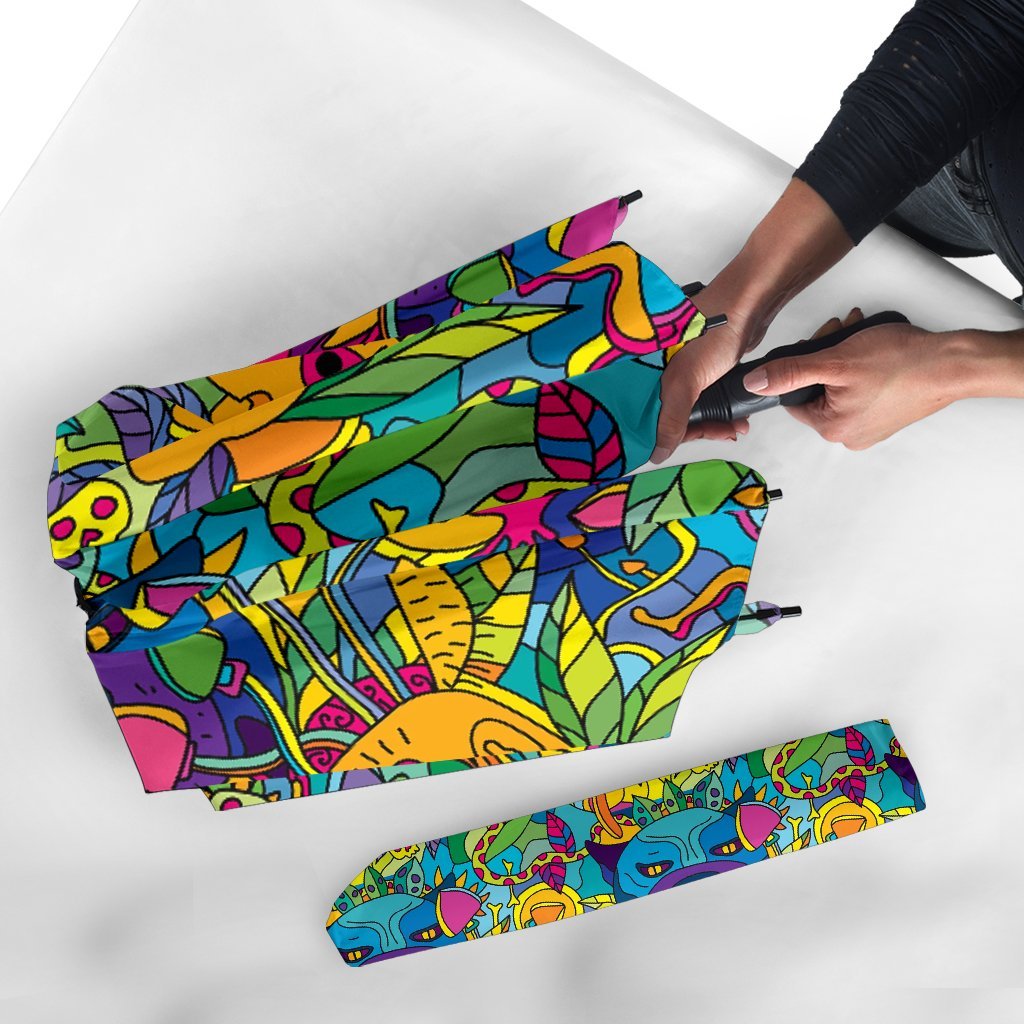 Trippy Pattern Print Automatic Foldable Umbrella-grizzshop