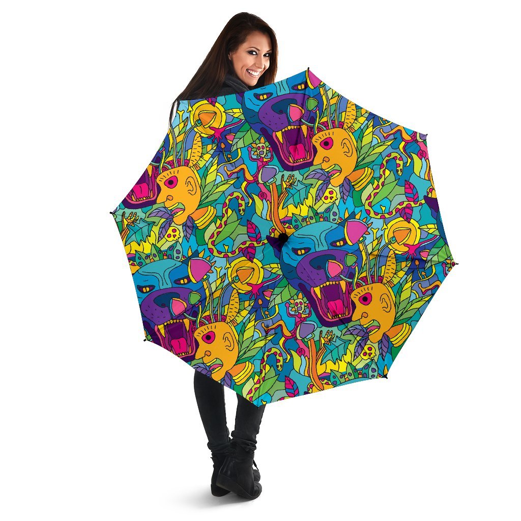 Trippy Pattern Print Automatic Foldable Umbrella-grizzshop