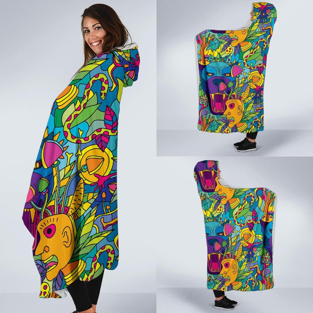 Trippy Pattern Print Hooded Blanket-grizzshop