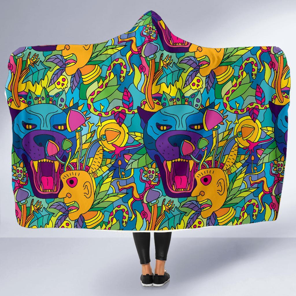 Trippy Pattern Print Hooded Blanket-grizzshop