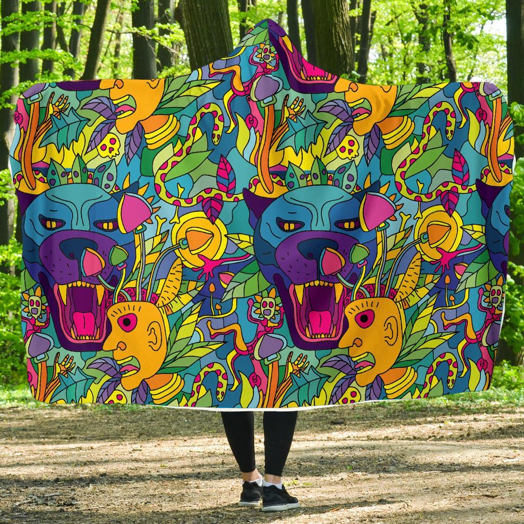Trippy Pattern Print Hooded Blanket-grizzshop